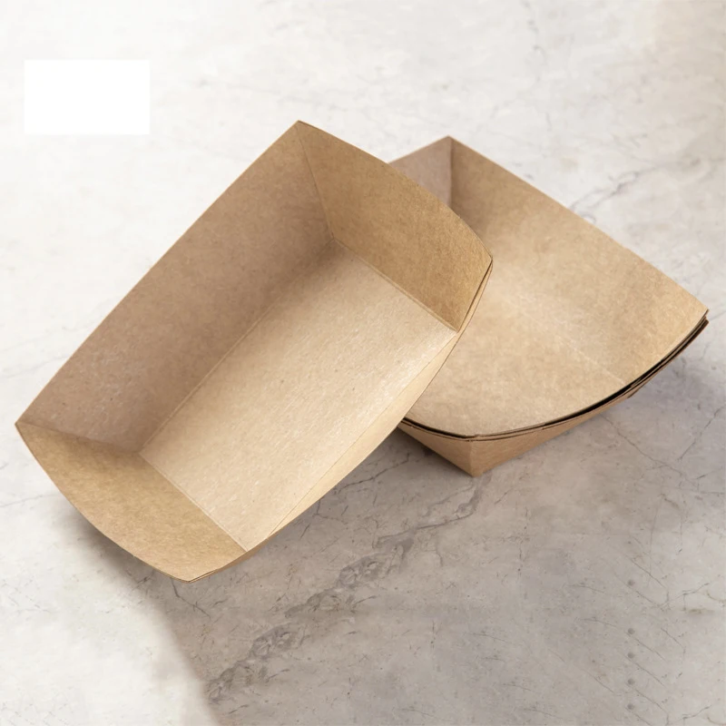 20 pz Scatola di Pranzo di Carta Kraft Marrone Tipo di Nave Vassoio di Cibo Usa E Getta Scatola di Imballaggio Stoviglie per Feste Antiolio per Patatine Fritte Snack TMZ