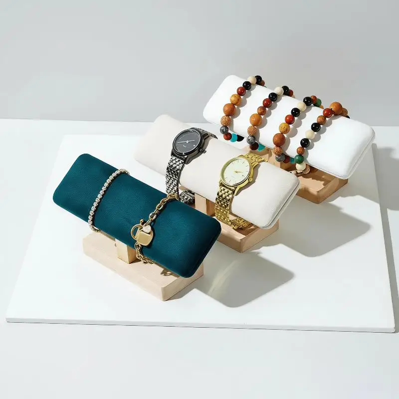 1 Stück T-förmiger Schmuckständer mit Holzsockel, PU-Leder, Samt, zur Aufbewahrung von Armbändern, Uhren, Haarbändern – Detail 14