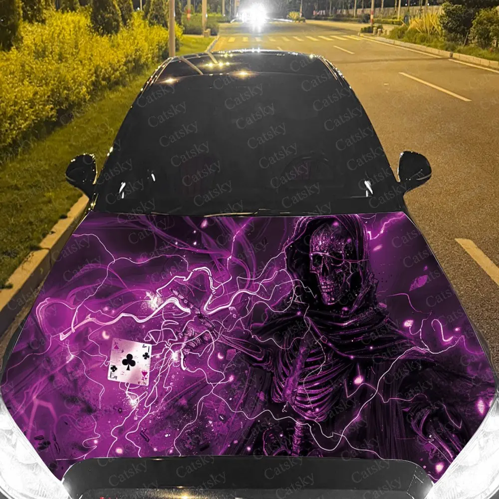 

Eerie Purple Lightning Grim Reaper Car Cover Decal, Auto Hood Sticker, Waterproof and Self-adhesive Auto Vinyl Wraps, Cool Car E