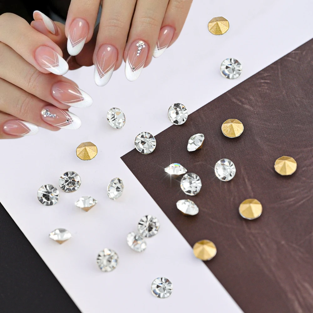 Colorido Glitter Vidro Prego Strass Encantos Prego Strass Apontou Inferior Brilhante Luxo Cristal Prego Gems Diamante Manicure Jóias