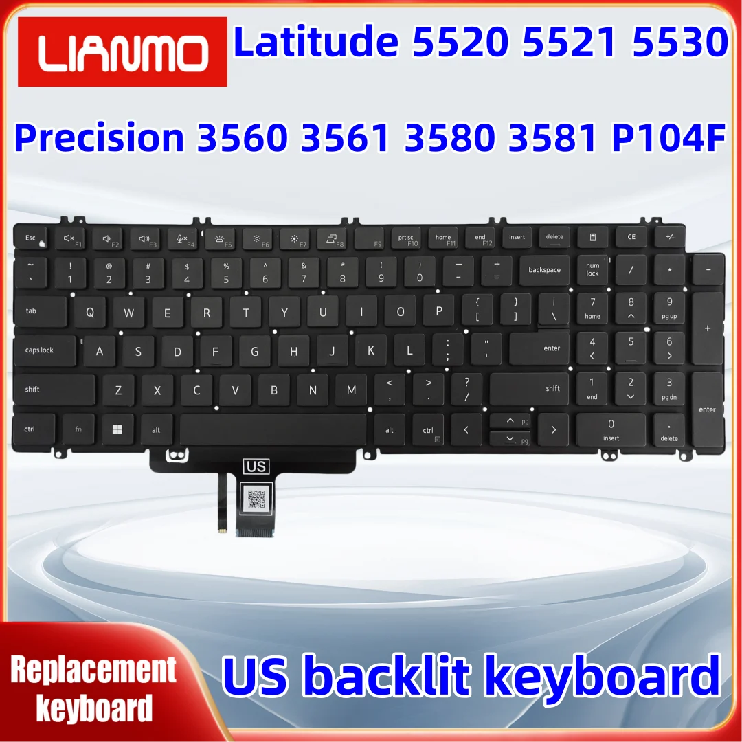 US Keyboard for DELL Latitude 5520 5521 5530 Precision 3560 3561 3580 3581 P104F With Backlight