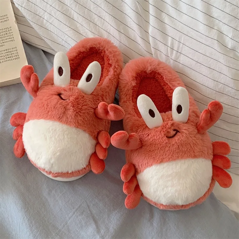 Fun cartoon crab autumn and winter warm home cotton slippers ladies creative personality new plush soft bottom moon shoes