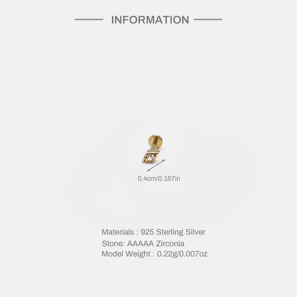 ROXI 1 Stück 925 Sterling Silber Mini Viereckiger Stern Zirkon Für Frau Flache Rückseite 18 Karat Gold Ins Piercing Ohrringe Edlen Schmuck – Detail 17