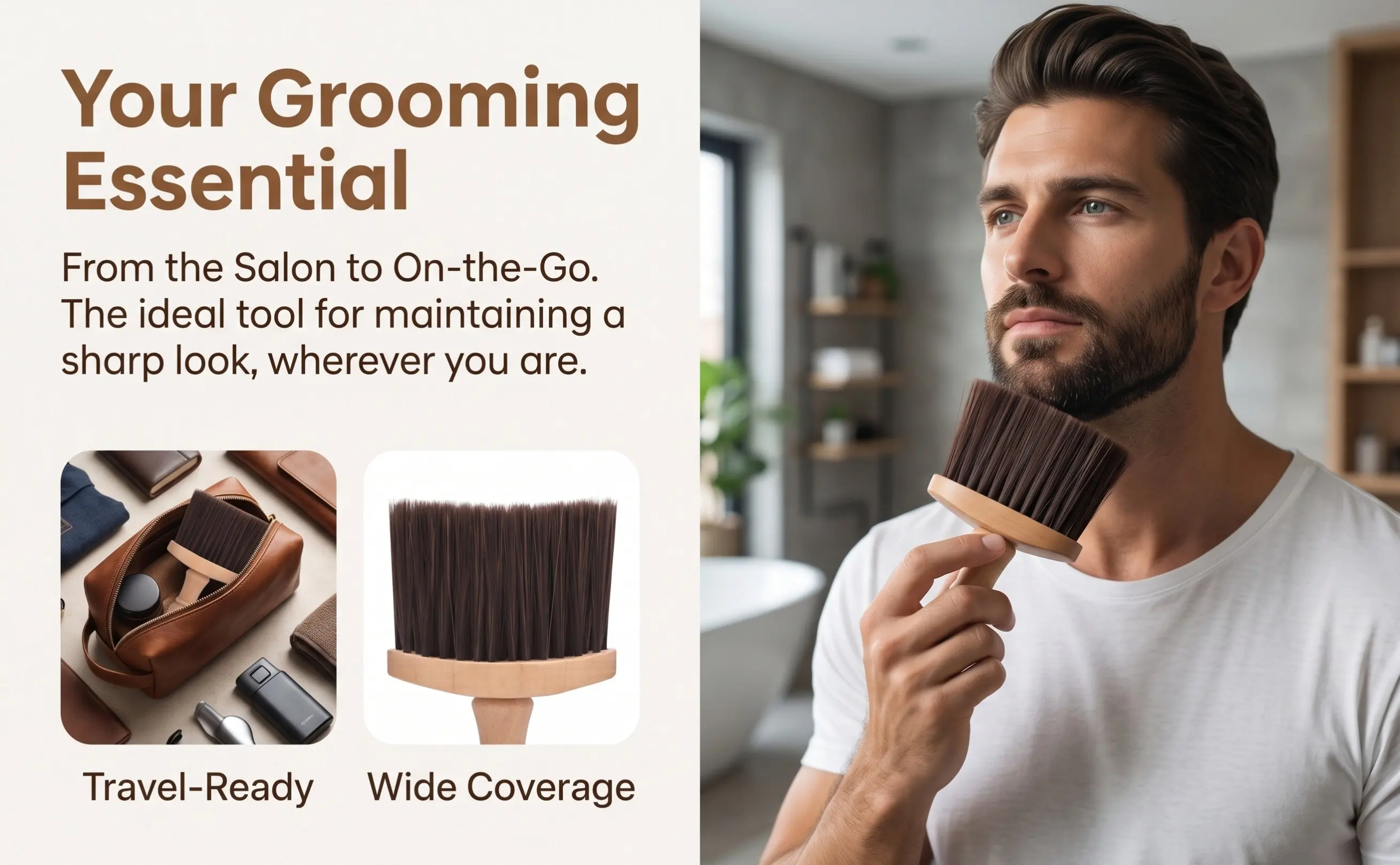 Soft Bristle Neck Duster Brush Wooden Handle Haircut Cleaning Tool Beard Brush Neck Face Grooming Barber Hairdressing Salon Car
