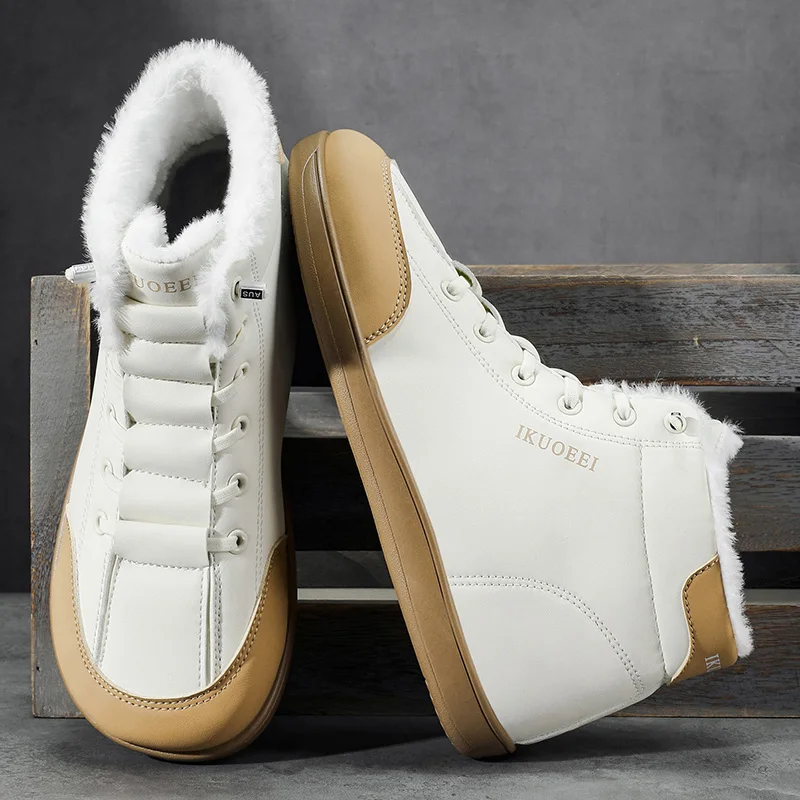 Barefoot Shoes Leather Wide Toe Men Cotton Shoes Casual Shoes Winter Plush Warm Minimalist Outdoor Zero Soles Walking Sneakers