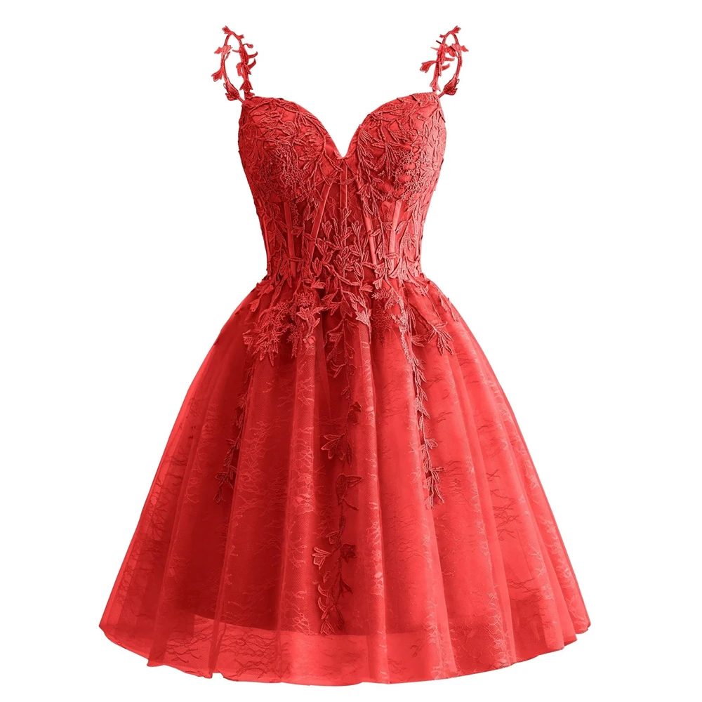 Bealegantom Spaghetti Straps Lace Homecoming Dresses Tulle Short Graudation Cocktail Formal Prom Party Gown QA347