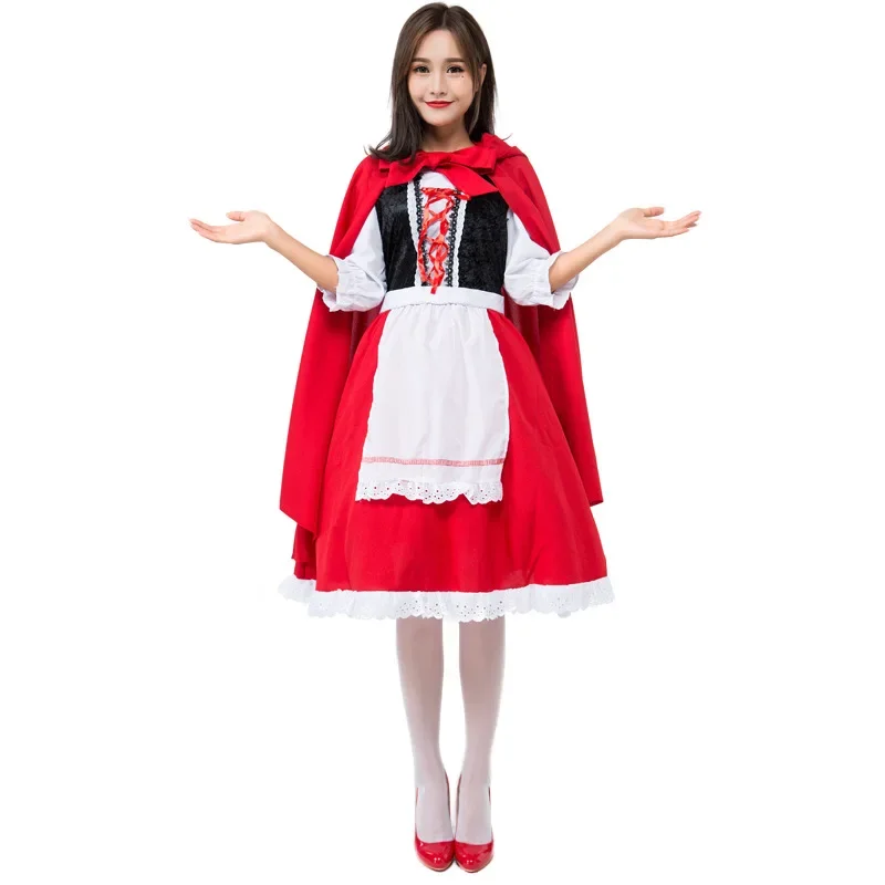 

Little Red Riding Hood Princess Costume Sexy Adult Classic Fairy Tale Hooded Cosplay Dress for Carnival Party Nightclub