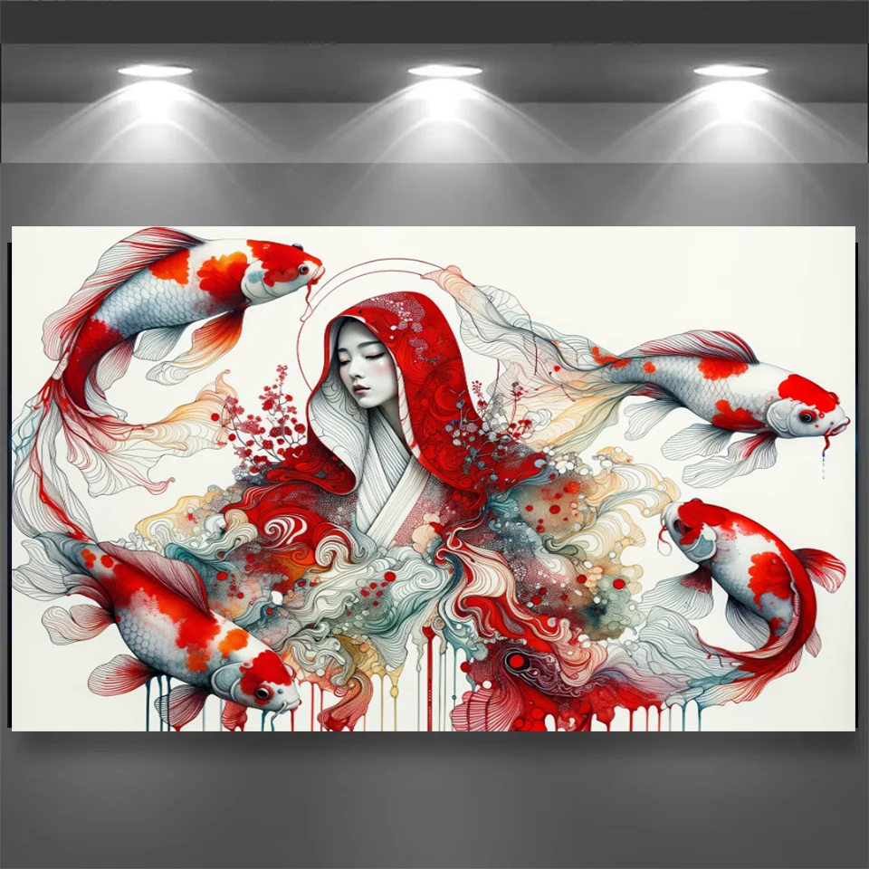 Art Craft Japan - Koi Fish Oriental Watercolor Woman Diy