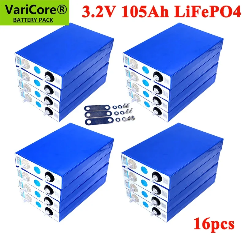 16pcs 3.2V 105Ah LiFePO4 battery pack Lithium iron phospha DIY 12V 24V RV Motorcycle Electric Car Solar Inverter Boat Batteries