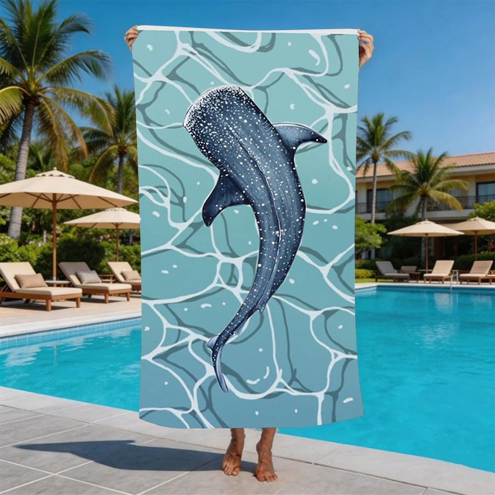 Aqua Water Ripple Whale Shark Print Beach Towel Ultra Absorbent Quick Dry Towel for Summer Beach Pool Camping Trip