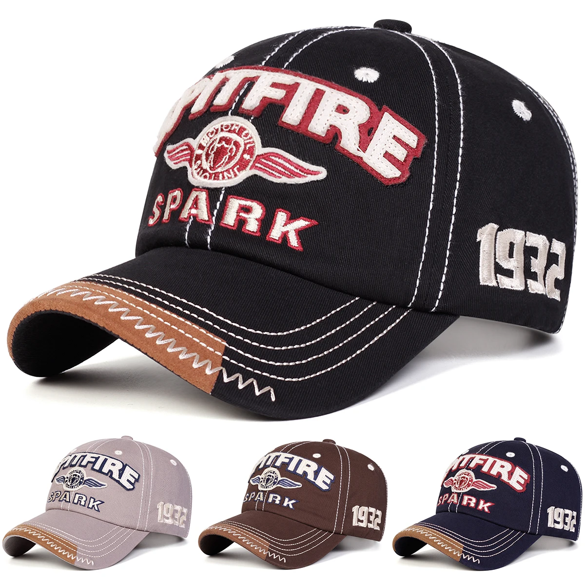Bonés de Beisebol Unissex SPITFIRE SPARK com Bordado, Ajustáveis para Primavera e Outono, Chapéus Casuais para Proteção Solar