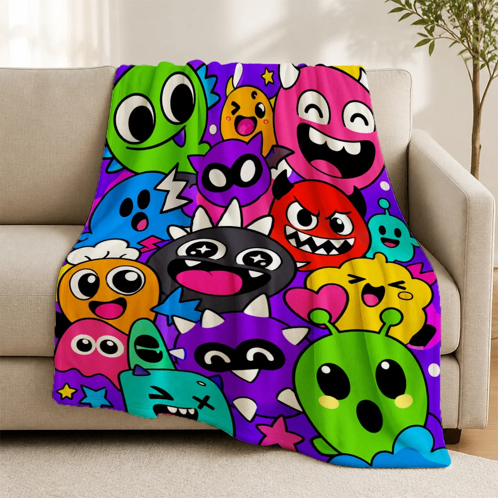 Ultra Cute Cartoon Monster Throw Blanket for Sofa Couch Home Decor Pop Art Bright Colorful Living Room Seasonal Cozy Gift