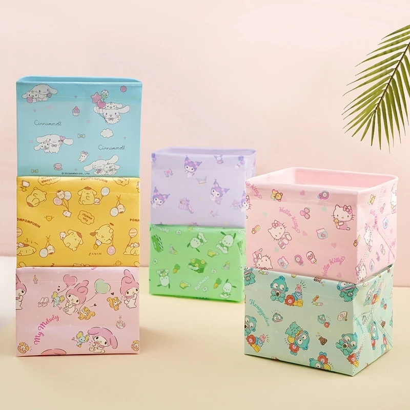 Sanrio Anime Surrounding Kuromi Melody Hello Kitty Cat Storage Box Desktop Dormitory Sorting Large Foldable Bedroom Clothing Sto