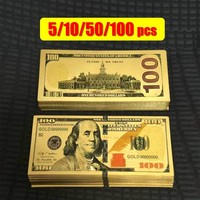 5~100pcs US 100 Dollars 100 Dollar Bills Fake Dollars Gold Banknotes Golden USD Fake Money Crafts for Collection Home Decor