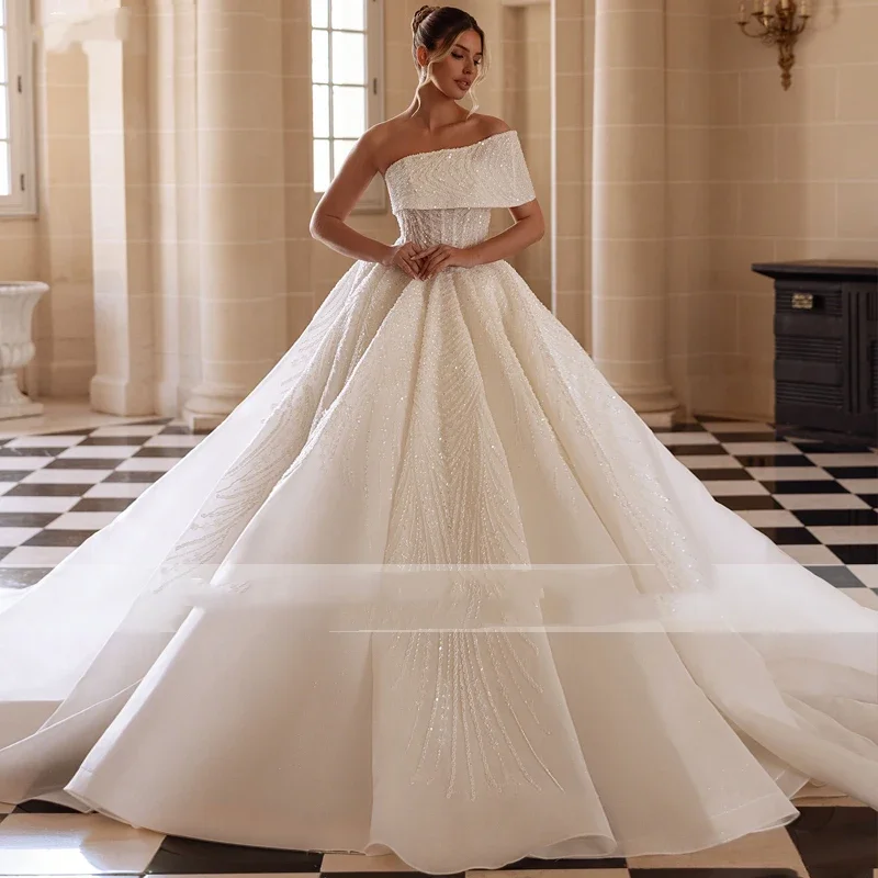 

Романтическое бальное платье с круглым вырезом на шнуровке, свадебные платья с открытыми плечами и аппликациями, свадебное платье принцессы, платья de novia