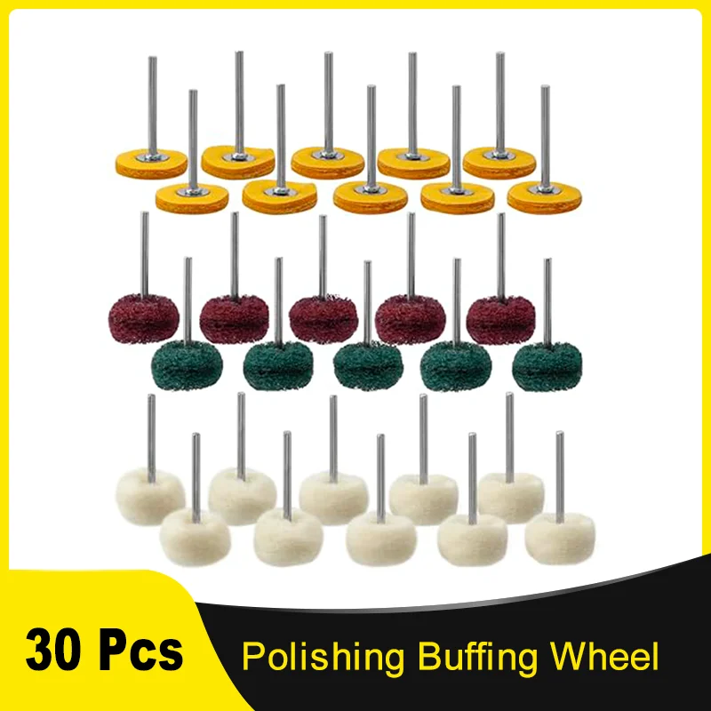 1 Inch Polishing Buffing Wheel Set 30Pcs Cashmere Cotton Cloth Abrasive Polishing Wheels 1/8 Inch Shank for Rotary Tools Power