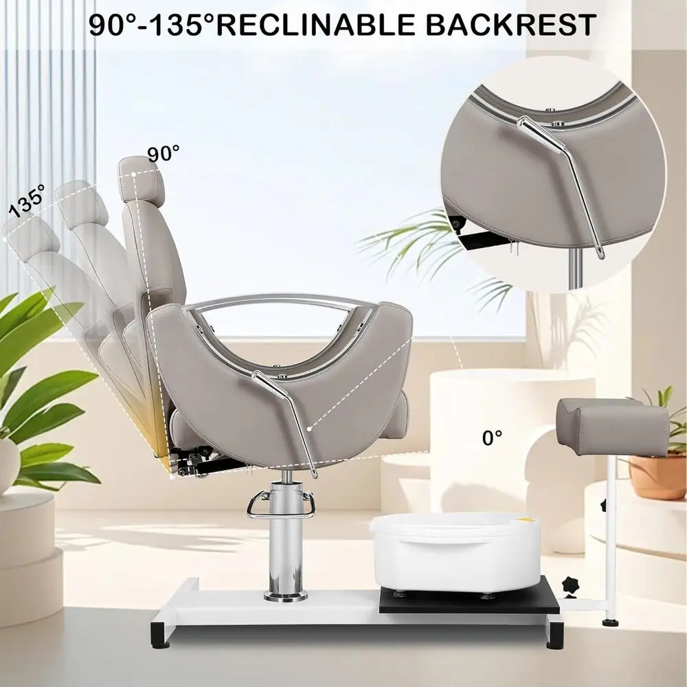 Ergonomiczne krzesło do pedicure dla stylistki paznokci z obrotowym stołkiem, 360 stopni °   Obrotowy, rozkładany, regulacja hydrauliczna, podnośnik do spa stóp, masaż