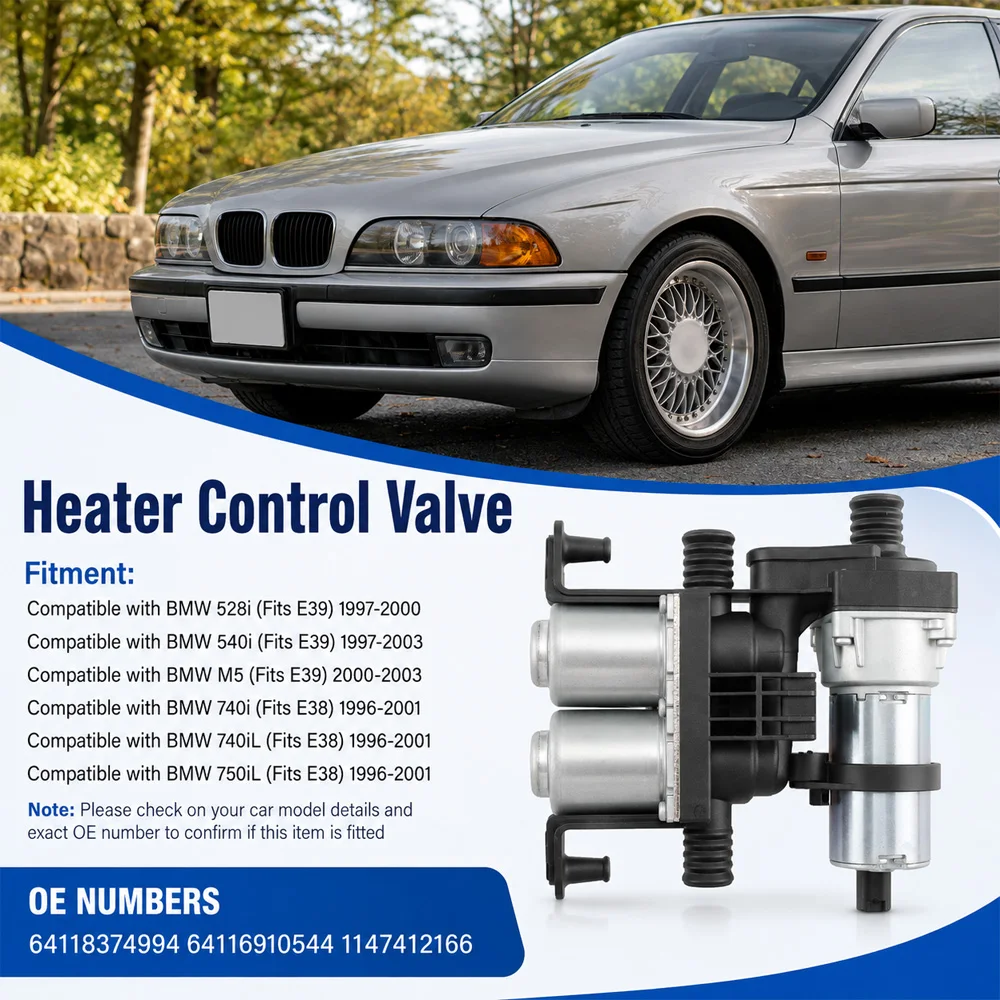 For BMW 528i 540i M5 E39 740i 740iL 750iL E38 Heater Control Valve with Water Pump 2 Pins 64118374994 1147412166 64116910544