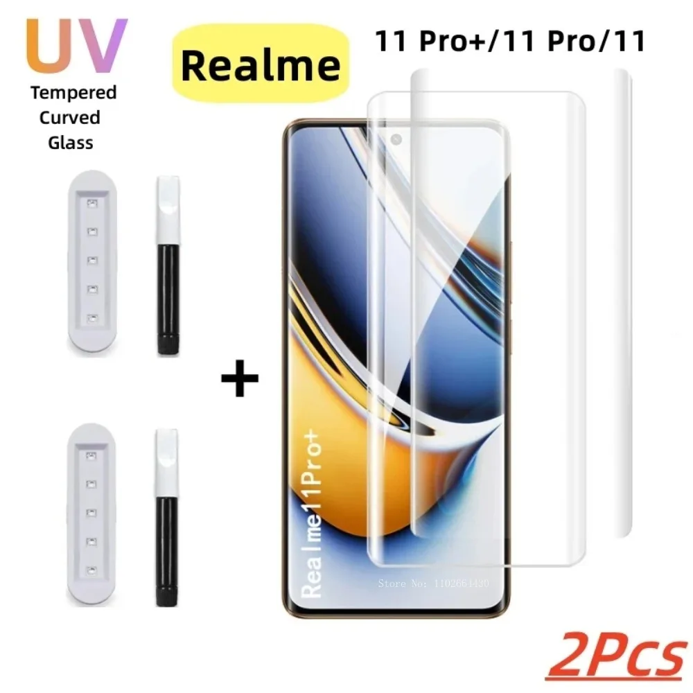 2PCS Full Glue UV Tempered Glass for Realme GT 6 Neo6 SE Narzo Screen Protector for GT 6T 10 11 12 60 P1 Pro Plus Glass