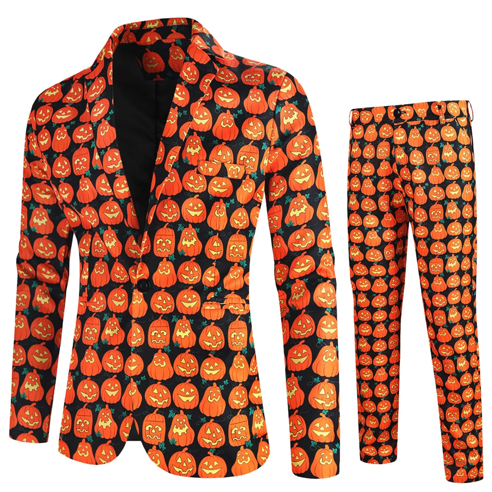 Gótico abóbora impresso blazer masculino terno 2024 festa de halloween carnaval 2 peça conjunto único botão jaquetas casaco + calças conjunto bonito