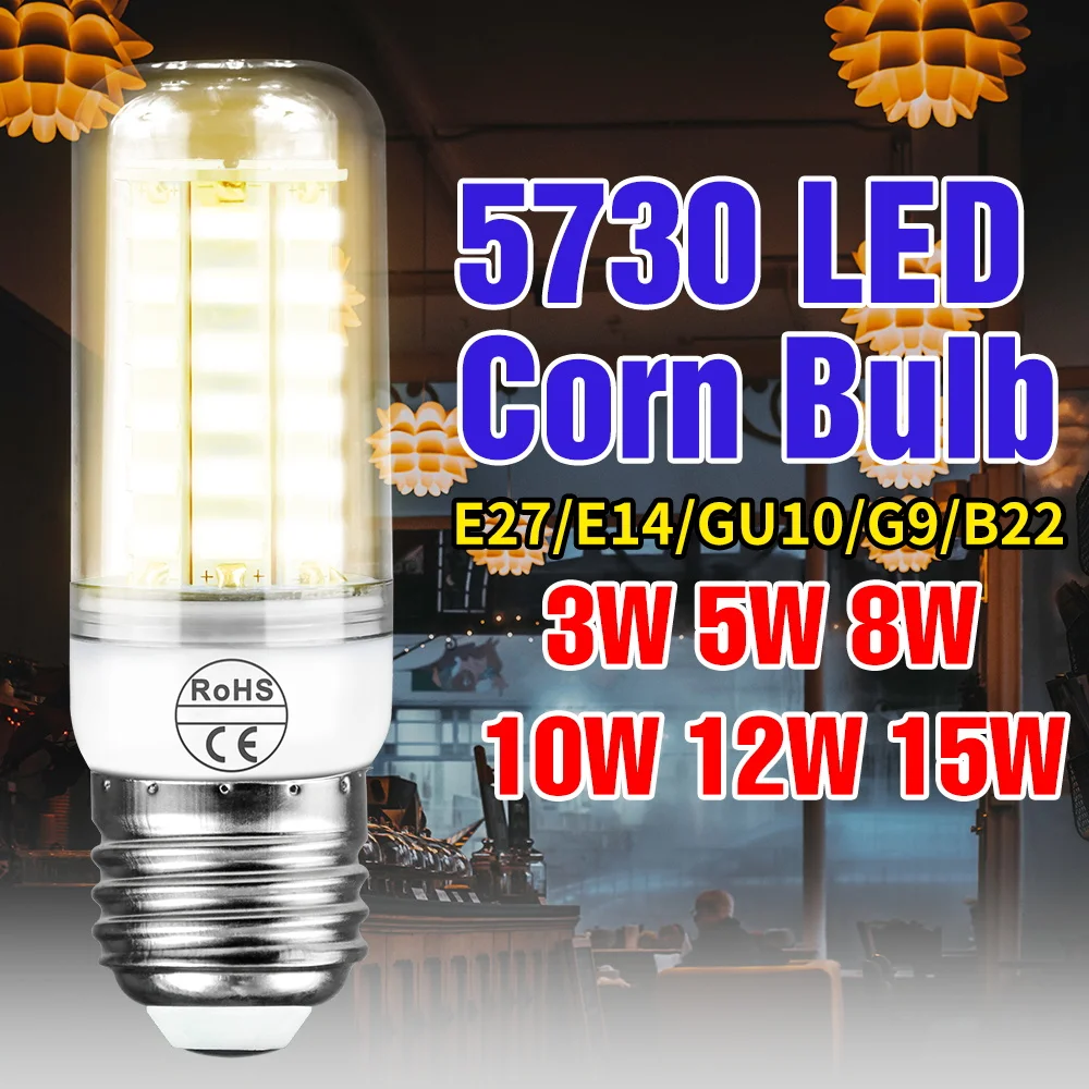 15W LED Corn Bulb E27 Ceiling Light 220V Spotlight Indoor B22 Tube Lights Bedroom Living Room Kitchen Cloakroom Home Lighting