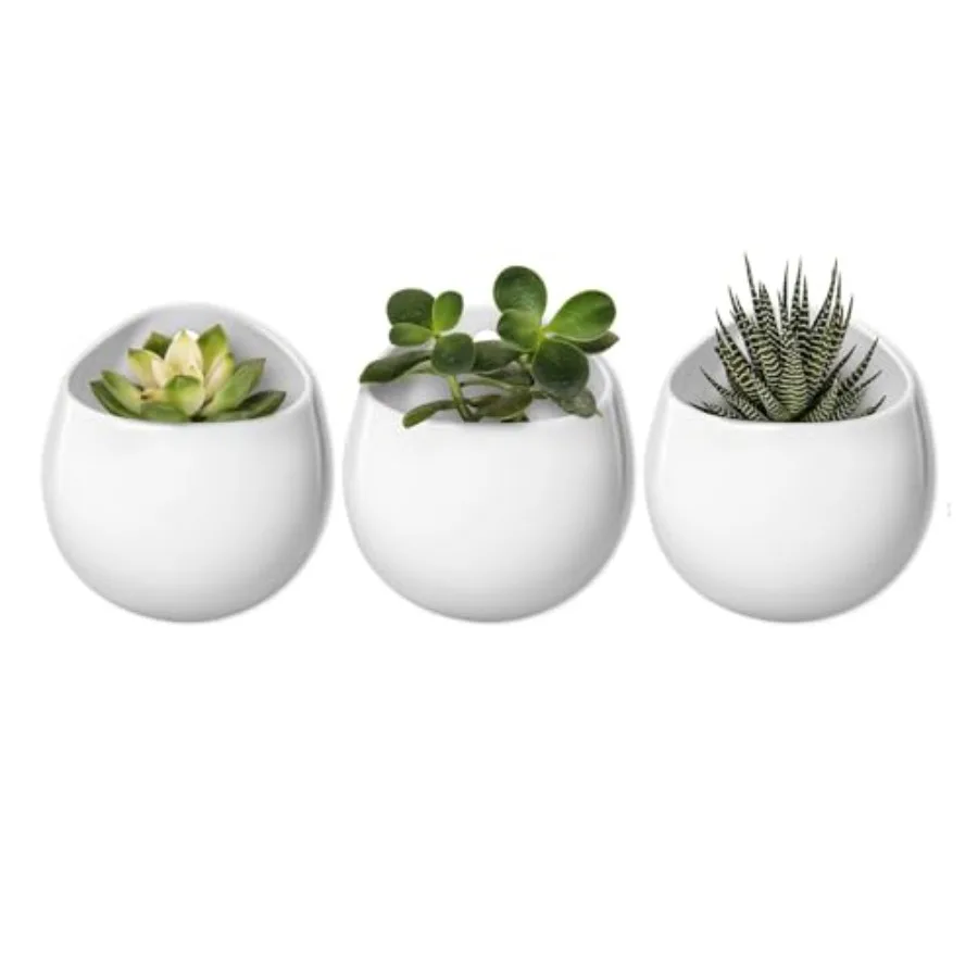 

4 Inch Wall Mounted Planter Round Ceramic Hanging Plant Holder Drative Flower Display Vase Succulent Pots for Indoor Plants Set
