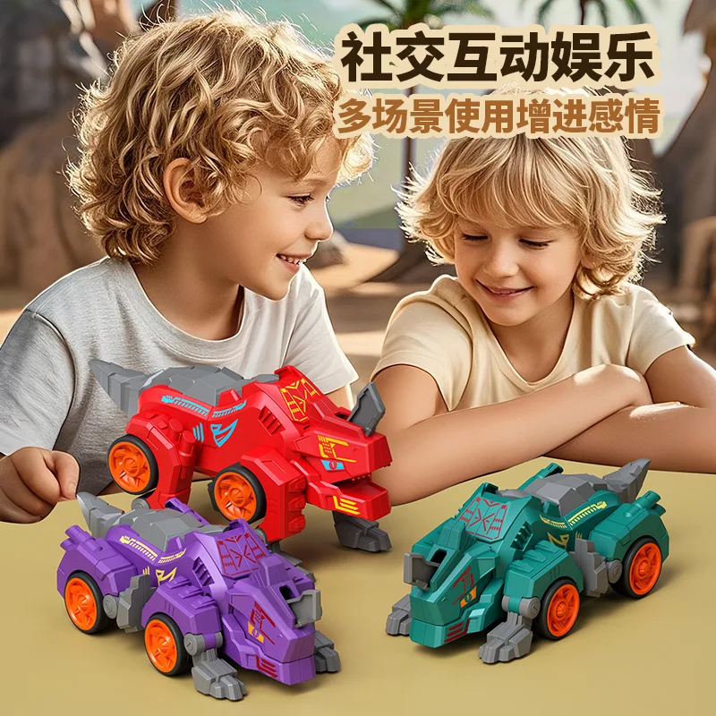 New Toy Car Children's Creative Inertia Driving Car Transformation Dinosaur Toy Plastic Car Stunt Car Boys Small Toy Gift