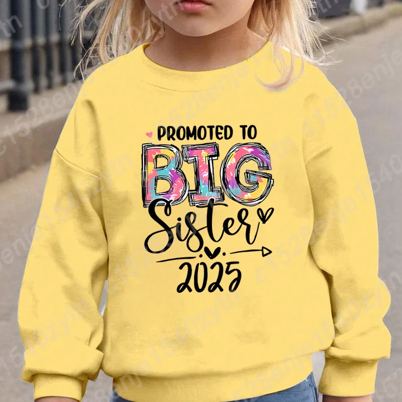 Promoted To Big Sister 2025 Hoodless Sweatshirt Kids Personality Crew Neck Pure Color Pullovers Children Casual Long Sleeve Tops