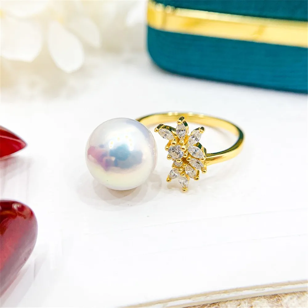 DIY Pearl Ring Accessories S925 Sterling Silver Ring Empty Holder Concealer Gold Silver Silver Jewelry Fit 11-13mm Round Z171