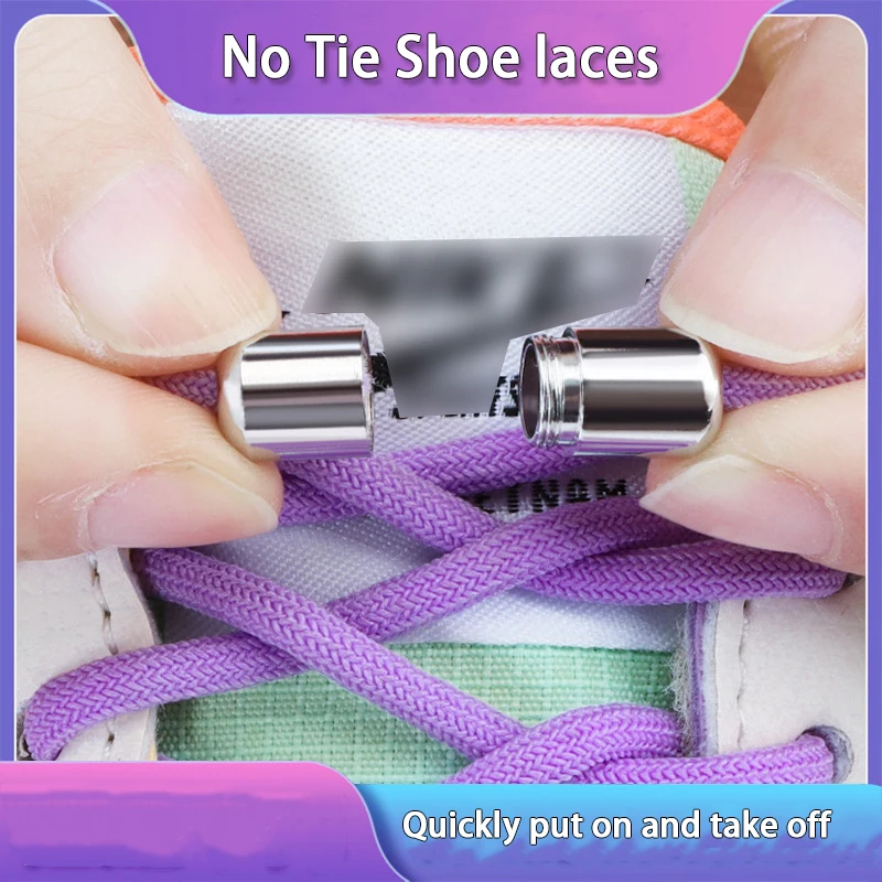 2022New Round Elastic Laces Sneakers Black White Point Shoelaces Metal Capsule Buckle Shoe Accessories Kid Adult No Tie Shoelace