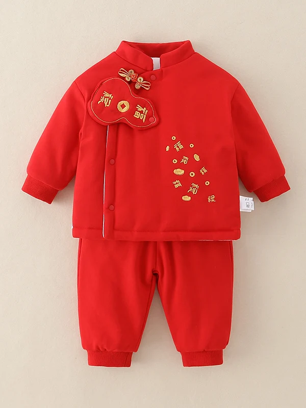 

Утепленный хлопковый комплект детской одежды для Нового года, зимний модный традиционный китайский наряд для малышей