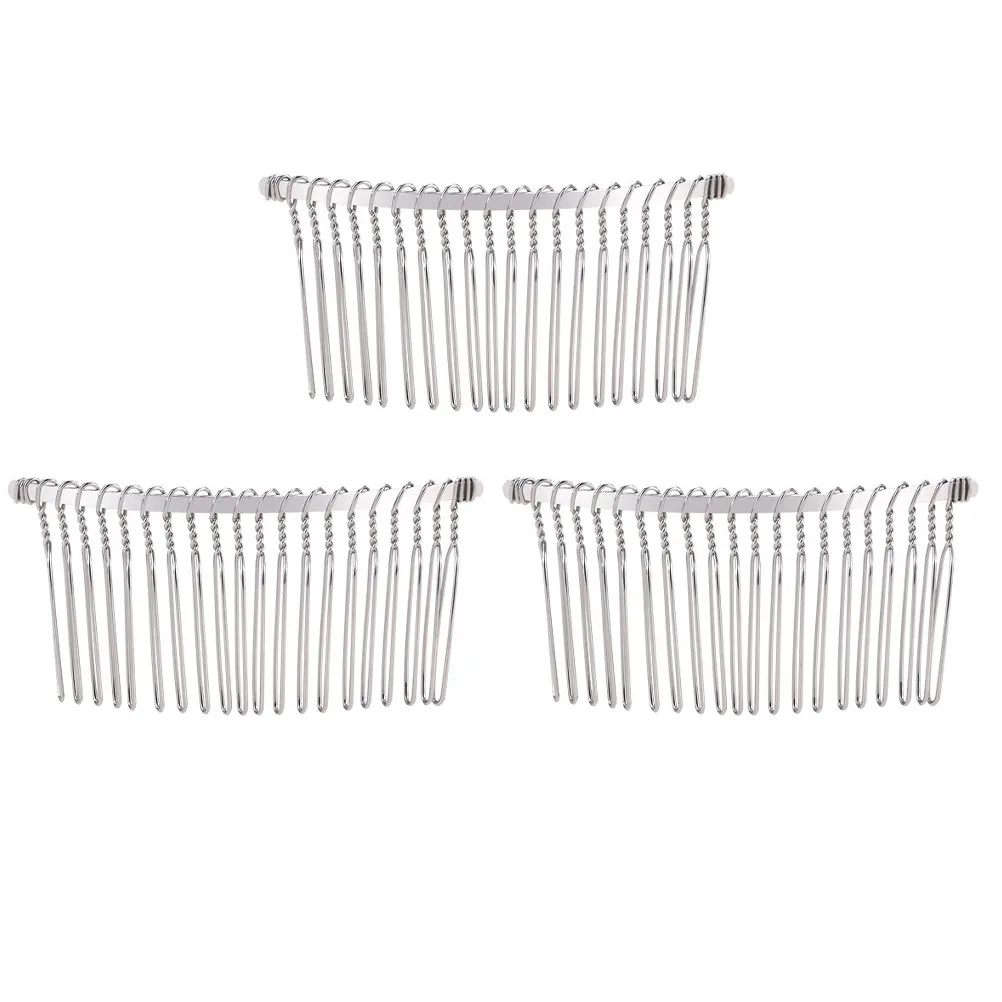 

Набор из 3 серебряных металлических гребней для волос, 7,8 см, 20 зубцов, с элегантной витой проволокой, для свадебных украшений, фаты, декора для волос своими руками