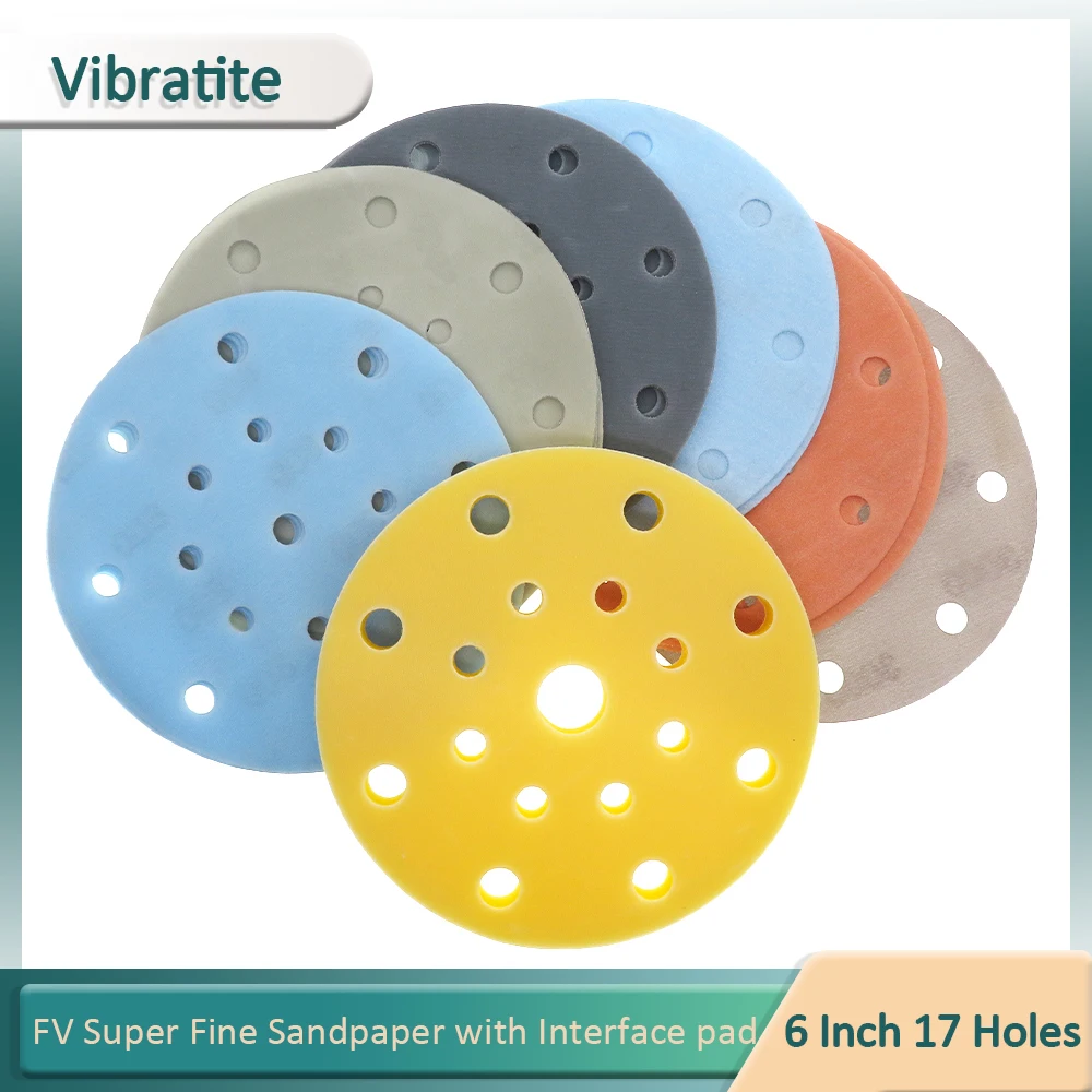 31pcs 6Inch FV Superfine Film Sanding Disc with Interface Pad Soft Waterproof Sandpaper for Wet Dry Automotive Paint Sanding