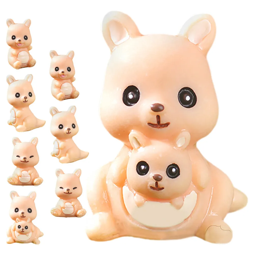 8Pcs Resin Kangaroo Mini Garden Decor Whimsical Compact Animal Statue Set for Terrariums Fairy Gardens Desk Nightstand Home