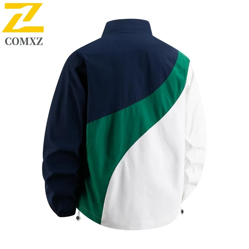 COMXZ 2025 Outdoor Color Block Couple Hooded Work Jacket Waterproof Sport Casual Long Sleeve Windbreaker Unisex Waterproof Coat