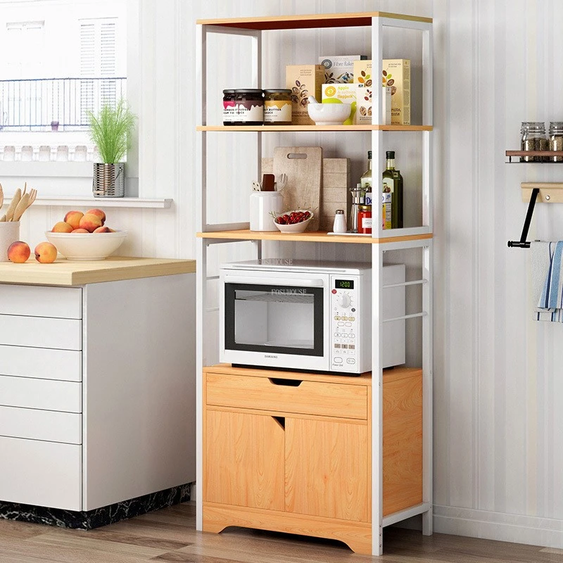 Nordic Multi-Layer Cabinets Simple Kitchen Furniture Home Floor-To-Ceiling Wood Rack Tableware Supplies Storage Cabinet