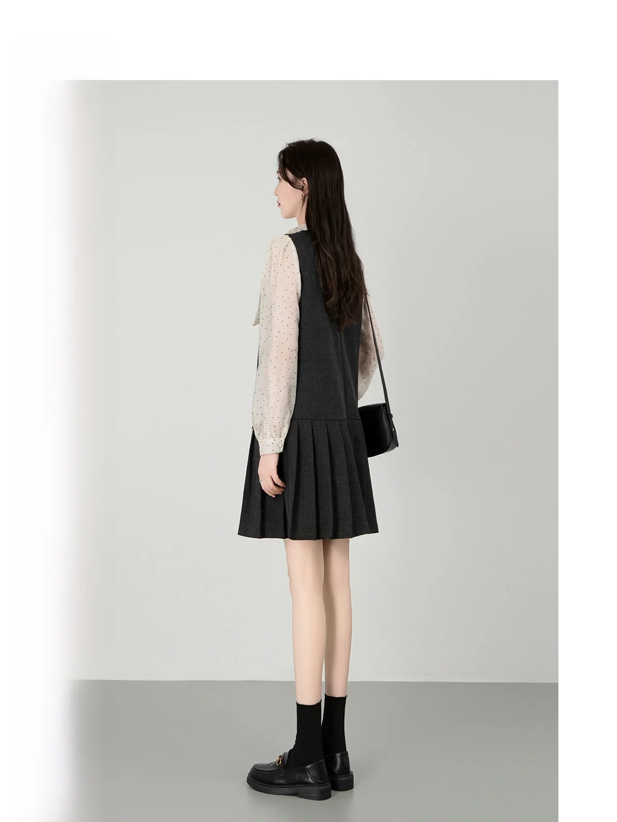 

Костюм из двух предметов Ele: топ и юбка в горошек для женщин, осенний сезон, французский стиль, модный комплект для взрослых с круглым узором в горошек