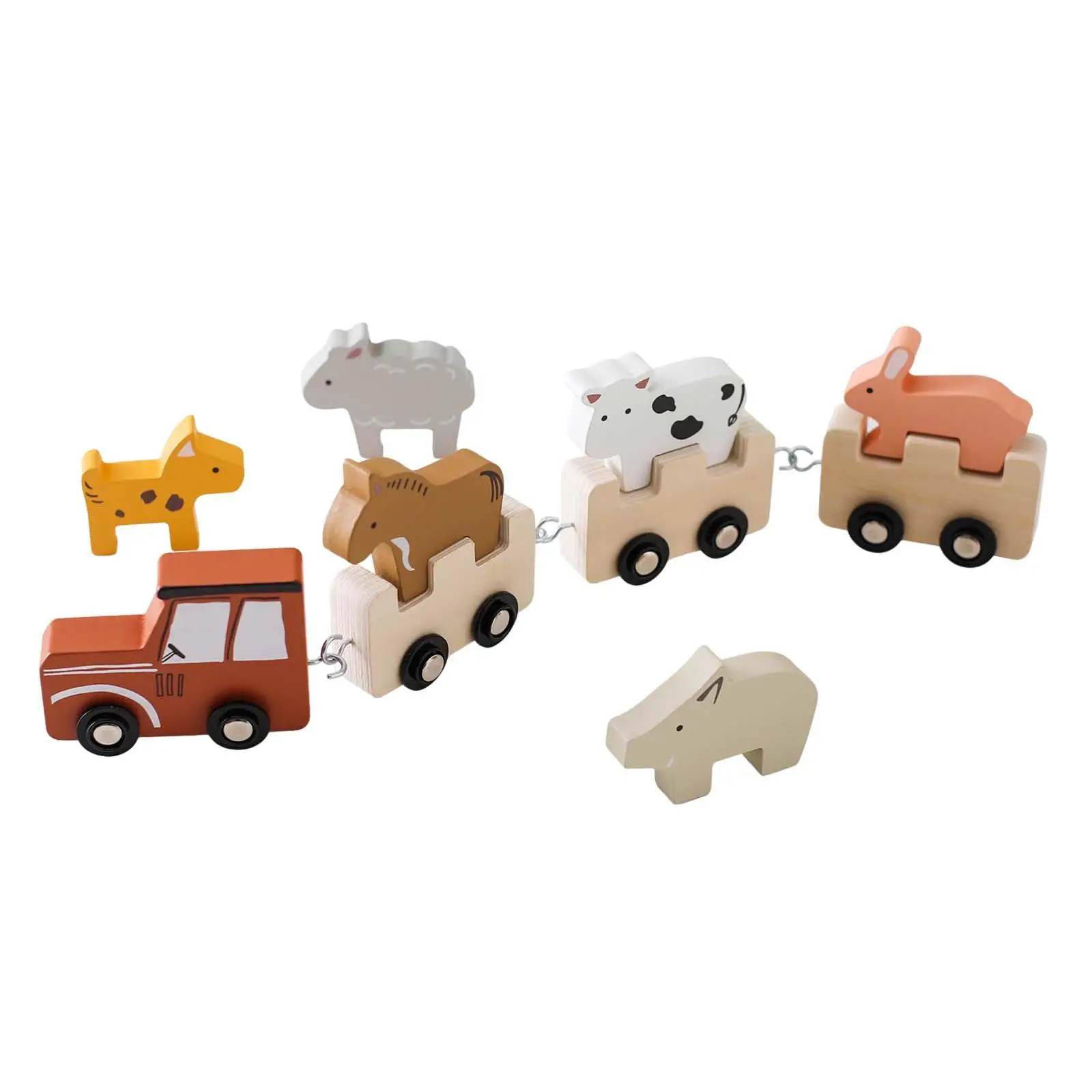 Wooden Farm Animal Train Set Fine Motor Skills Educational Toy Animal Farm Train for Kids Girl 2 3 Year Old Boy Birthday Gifts