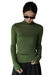 Slim Turtleneck Sweater Women Knitted Layering Tops Brown Autumn Winter 2023