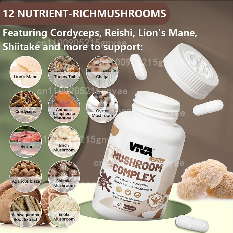 

Органические грибные капсулы Lion Mane, 2100 мг (60 шт.) | Наполненный перцем