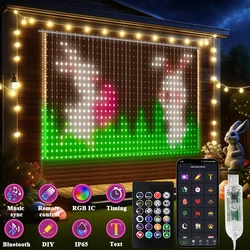 800 diod led inteligentne kurtyny świetlne aplikacja Bluetooth LED String bajkowe oświetlenie RGB DIY wyświetlacz zmiany muzyki do dekoracji okna sypialnia