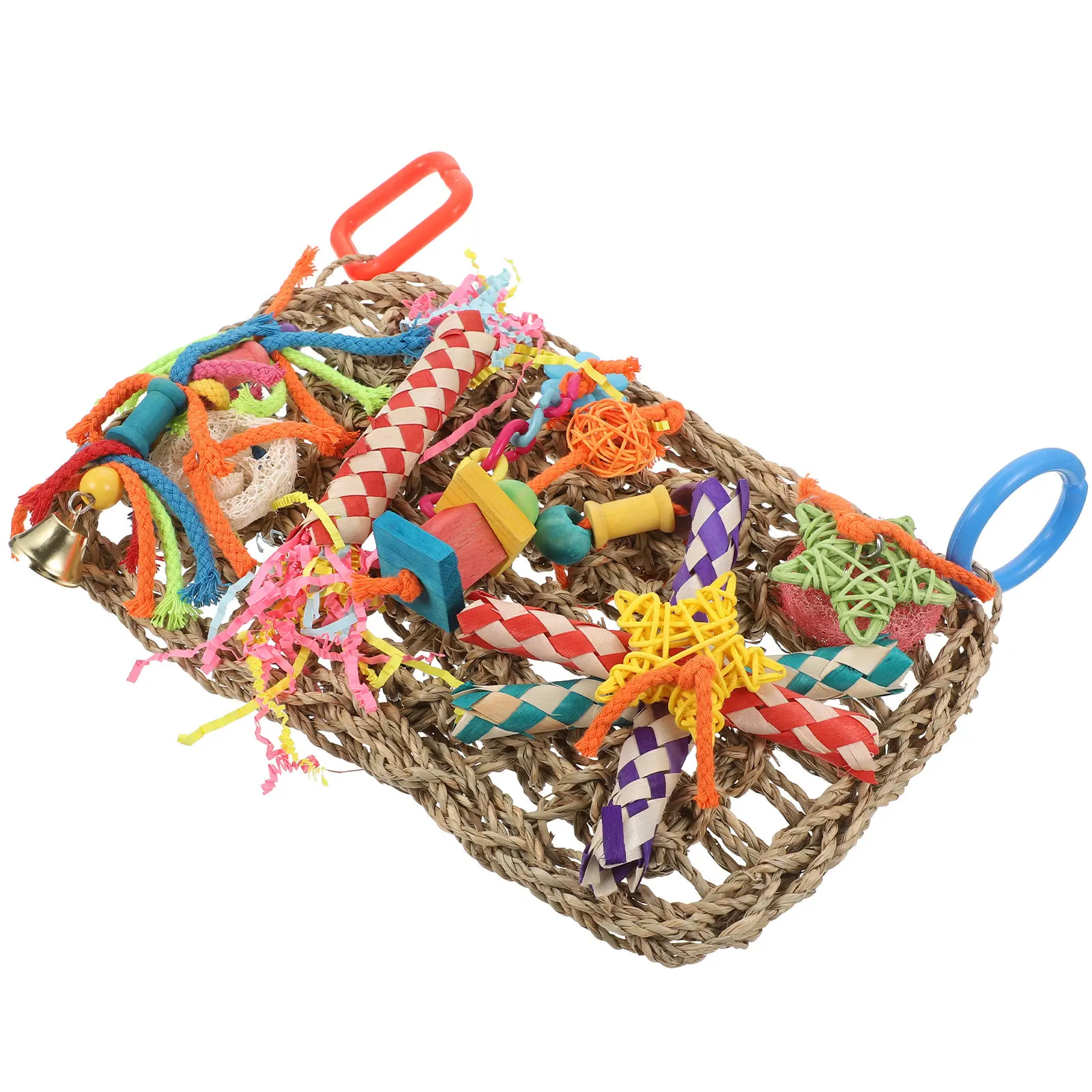 Parrot Natural Straw Hanging Mat Birdcage Suspension Chewing Foraging Cage Supplement Bird Chew Toys Foraging Toys for Parrots