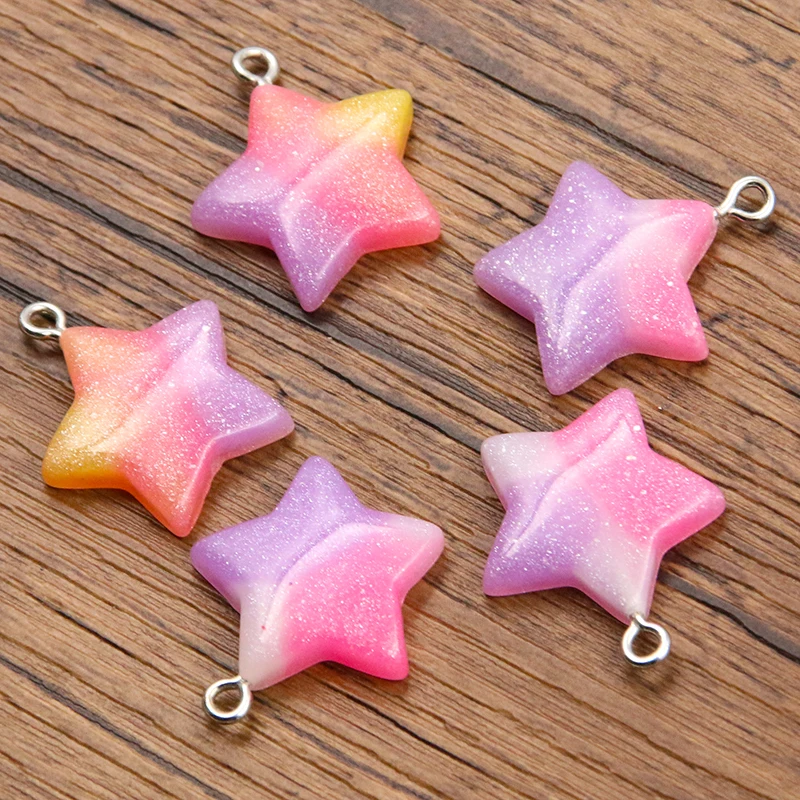 10Pcs 20*24mm 4 Color Gradual Star Resin Earring Charms Diy Findings 3D Phone Keychain Bracelets Pendant For Jewelry Making