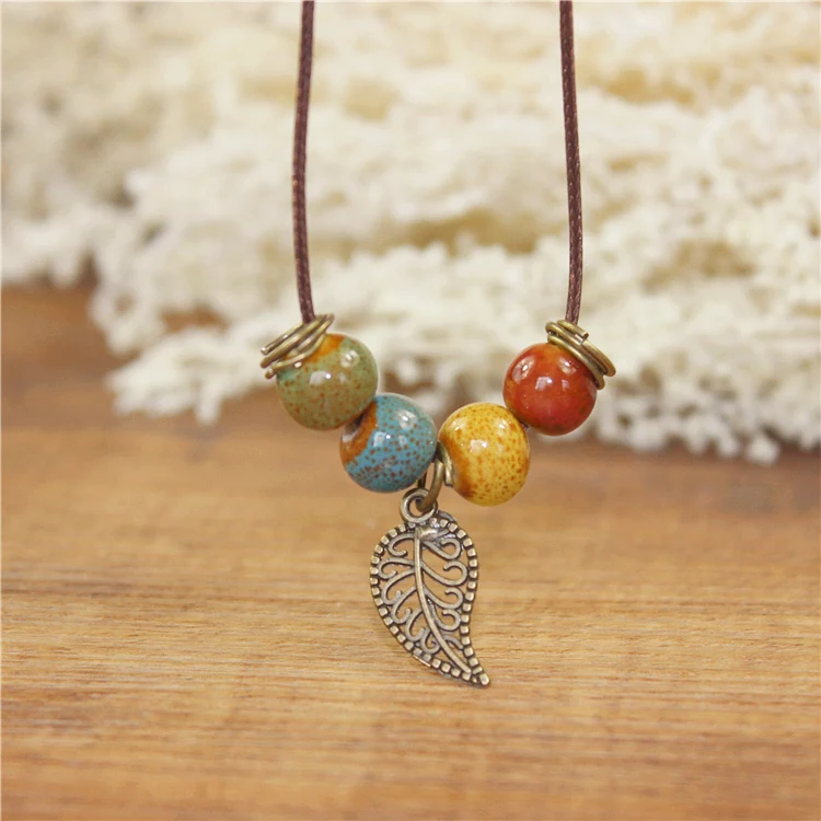 Miredo jewelry wholesale simple ceramic necklaces women\'s coin wood collar stone boho necklace pendant Dropshipping #1460