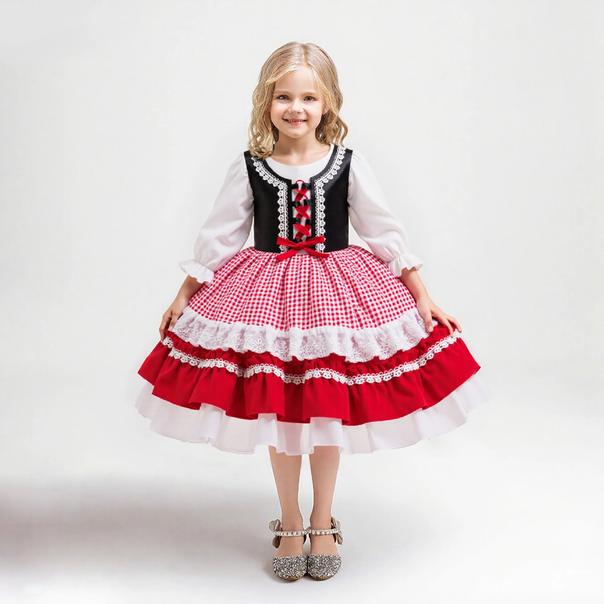 Girls Dress Christmas Long Sleeve Trouser Red Princess Dress Party Festive Dress