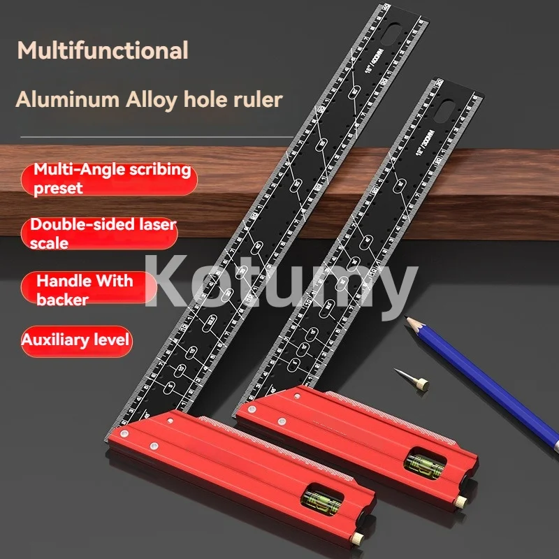 All Aluminum Alloy Woodworking Angle Ruler, Multi-Angle Marking Preset Tool with Auxiliary Level & Scale Support - view 2