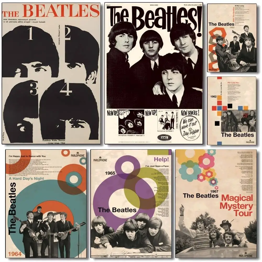 band B-beatles   Poster Self-adhesive Art Waterproof Paper Sticker Coffee House Bar Room Wall Decor