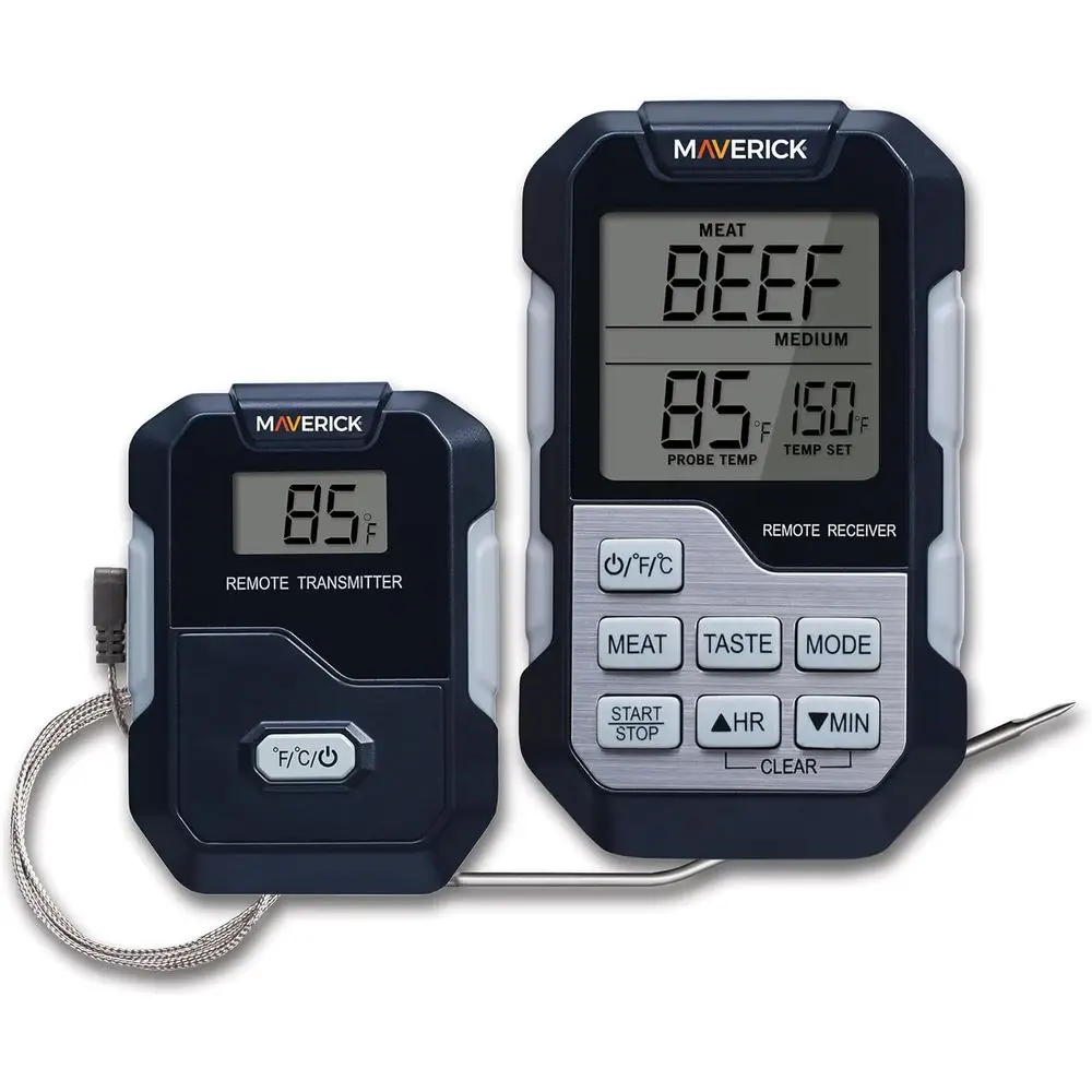 

Беспроводной термометр для мяса с большим радиусом действия, дистанционный мониторинг на 300 футов, таймер, цветной дисплей, термостойкий датчик (662) ° F), для