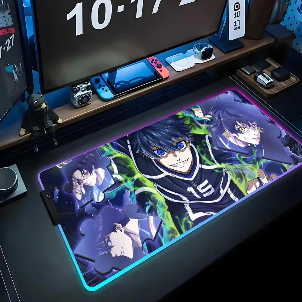 

Аниме синий замок Коврик для мыши RGB Игровой коврик для мыши Большой светодиодный коврик для ПК Настольный коврик Светящийся коврик для мыши Большие коврики для клавиатуры Настольный коврик с