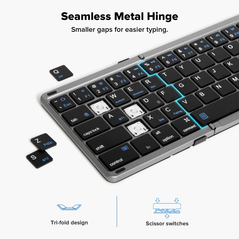 Delux KF18 Foldable Keyboard Multi-Devices Pocket-Sized with 2-in-1 Touchpad Numeric Keypad for iPad Android Laptop and Table